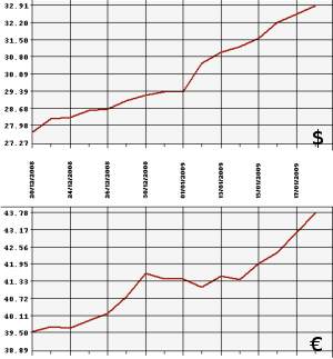 ЦБ РФ доллар, евро, 20.12.08 - 20.01.09