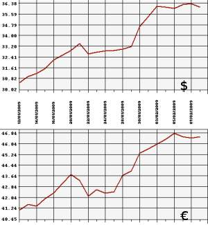 ЦБ РФ доллар, евро, 10.01.09 - 10.02.09