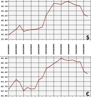 ЦБ РФ доллар, евро, 16.01.09 - 16.02.09