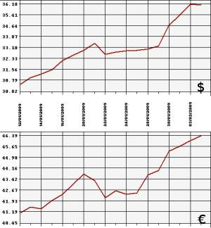 ЦБ РФ доллар, евро, 04.01.09 - 04.02.09