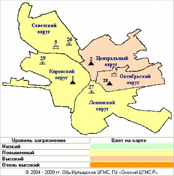 Карта загрязнения воздуха Омска