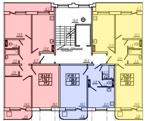 Планировка 2-10 этажей дома на ул. 1-я Челюскинцев, 96
