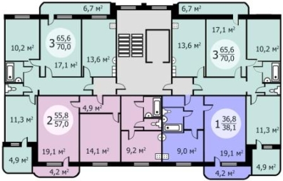 Планировка квартир в блок-секции PM Планировка квартир в блок-секции PM