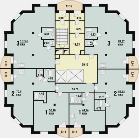 Планировка квартир в доме на ул. пос. Биофабрика, 1/1