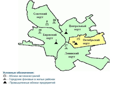 Уровень загрязнения по районам Омска Уровень загрязнения по районам Омска